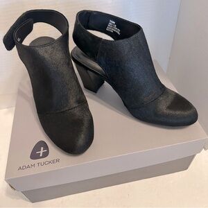 NIB Adam Tucker Black Calf-hair Heeled Boots with Chunky Heel Size 8 1/2 medium.
